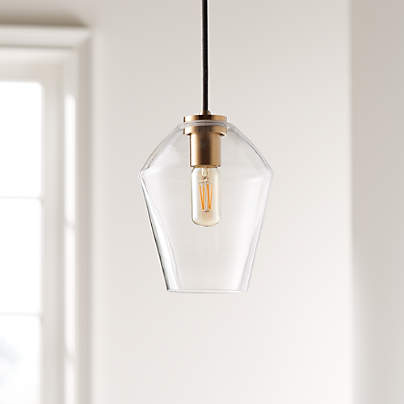 Arren Brass Single Pendant Light with Clear Angled Shade