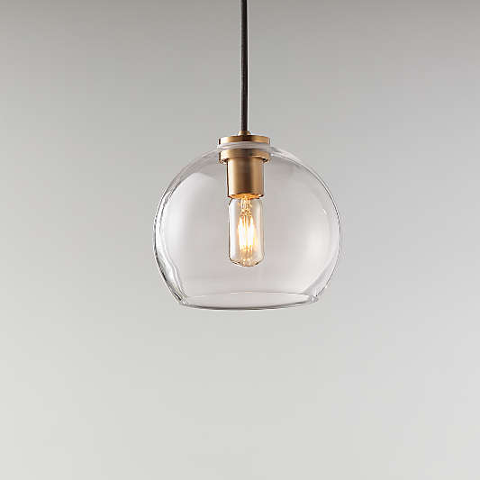 Arren Brass Single Pendant Light with Clear Round Shade 8"
