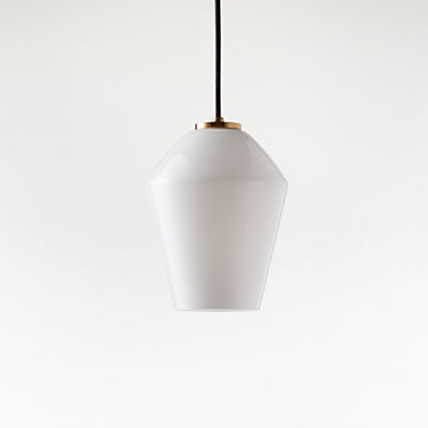 View Arren Brass Single Pendant Light with Milk Angled Shade 6.7" details