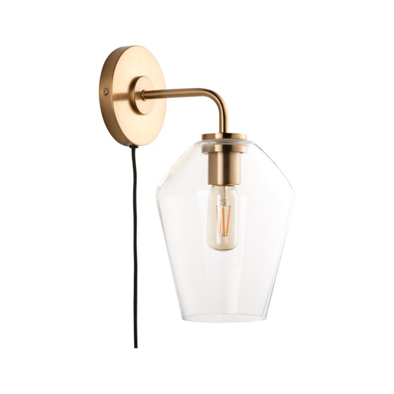 Arren Brass Plug In Wall Sconce Light with Clear Angled Shade - image 11 of 12