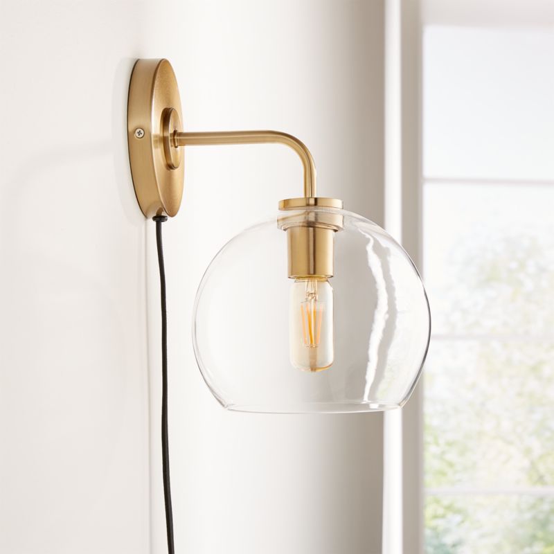 Arren Brass Plug In Wall Sconce Light with Clear Round Shade