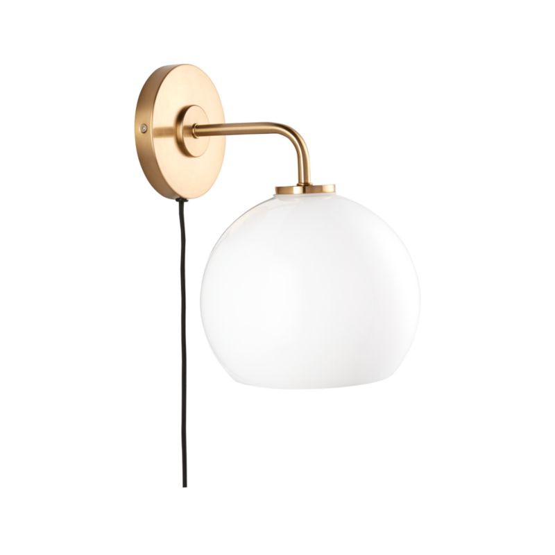 Arren Brass Plug In Wall Sconce Light with Milk Round Shade - image 11 of 12