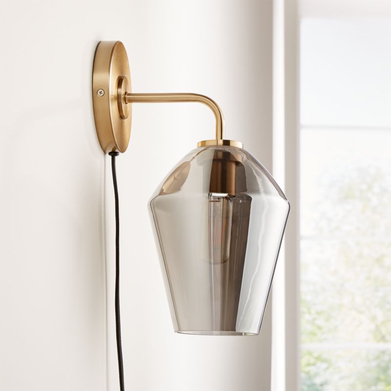 Arren Brass Plug In Wall Sconce Light with Silver Angled Shade