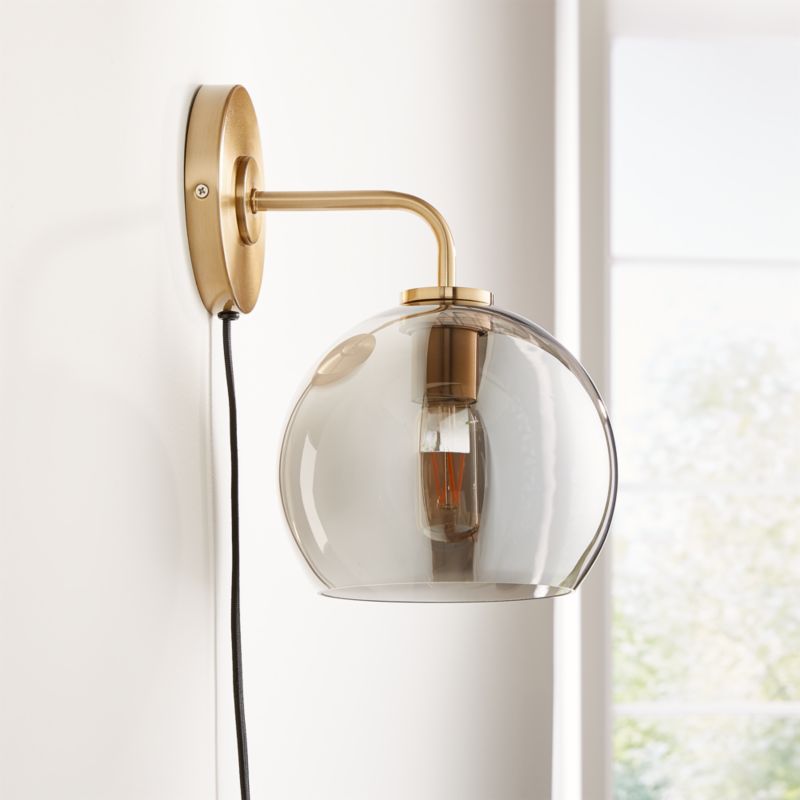 Arren Brass Plug In Wall Sconce Light with Silver Round Shade - image 0 of 12