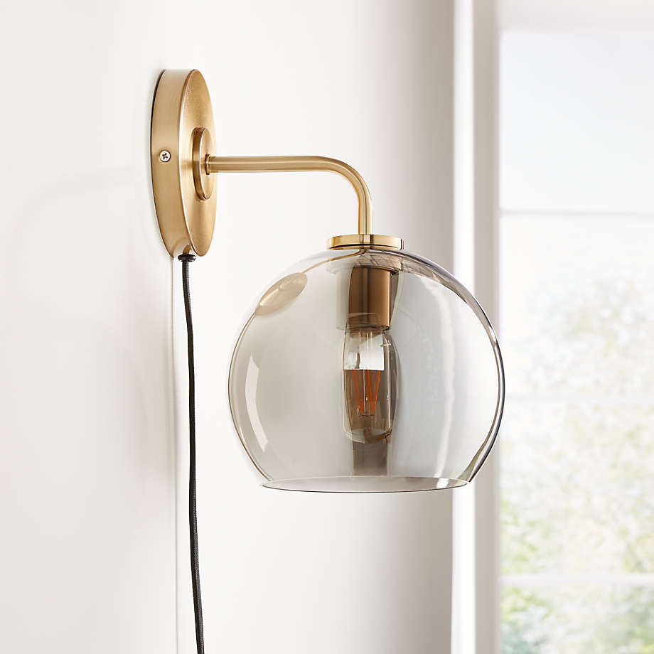 Arren Brass Plug In Wall Sconce Bathroom Vanity Light with Silver Round