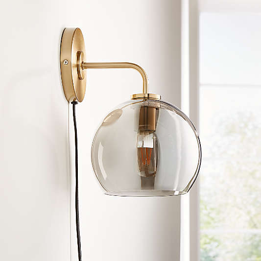 Arren Brass Plug In Wall Sconce Light with Silver Round Shade