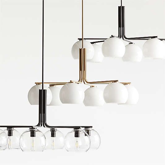 Arren Black Chandelier Light with Round Clear Glass Shades 37.5"