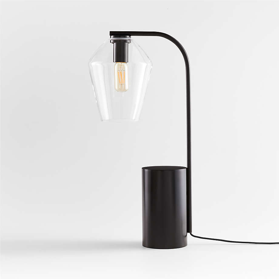 Arren Black Table Lamp with Clear Angled Shade