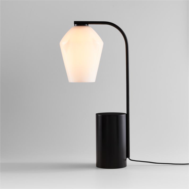 Arren Black Table Lamp with Milk Angled Shade