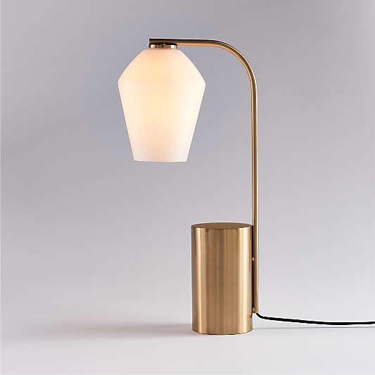 Arren Brass Table Lamp with Milk Angled Shade 22.25"