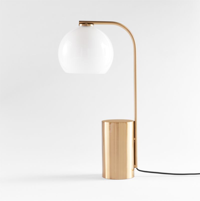 Arren Brass Table Lamp with Milk Round Shade