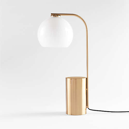 Arren Brass Table Lamp with Milk Round Shade 22.25"