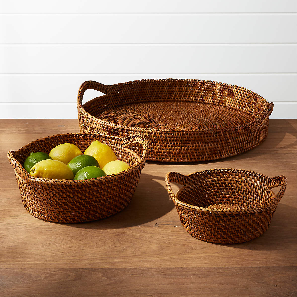 Artesia Natural Round Rattan Tray with Handles + Reviews