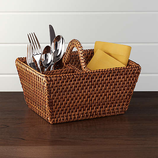 Artesia Honey Rattan Flatware Caddy