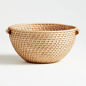 Wicker basket flat round Rattan Shallow Bowl Kitchen Handicrafts diameter  8-9 in