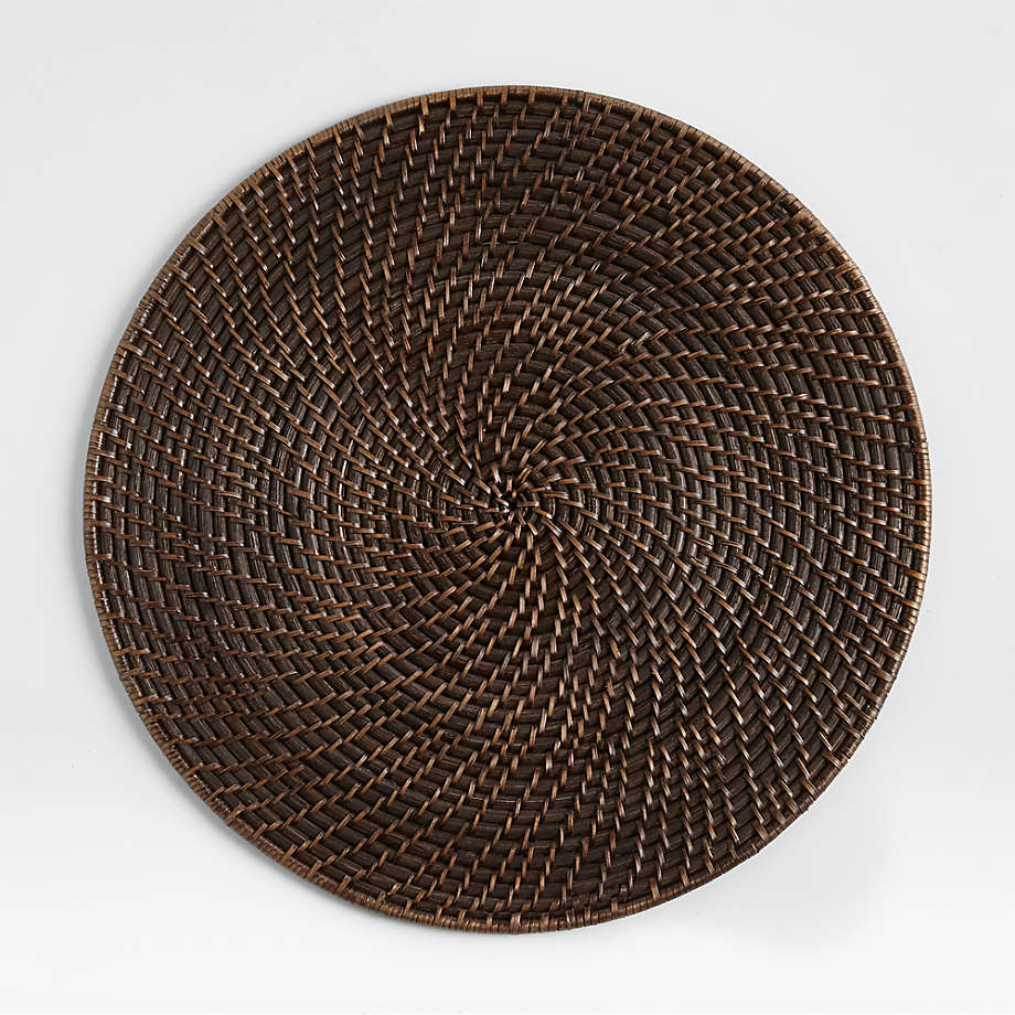 Artesia Dark Brown Woven Rattan Round Placemat + Reviews | Crate & Barrel