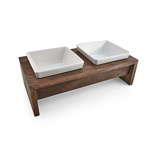 Walnut Medium Double-Bowl Feeder