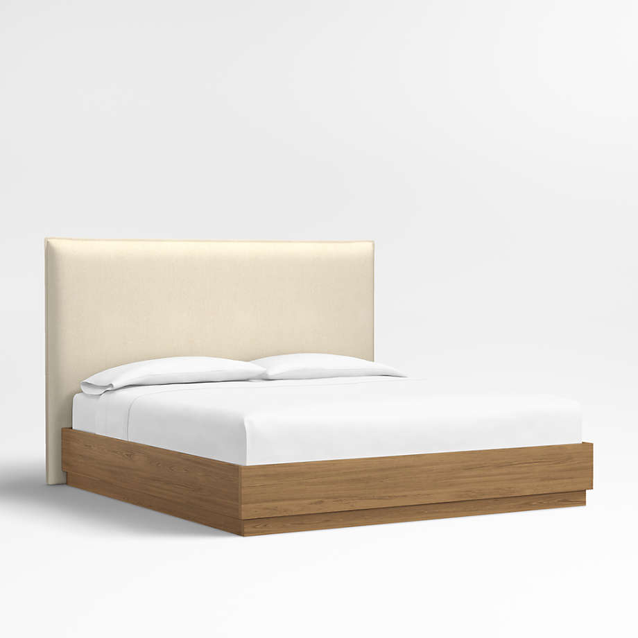 Arvada 54" Boucle Ivory Upholstered King Headboard with Batten Brown Oak Bed Base Crate & Barrel