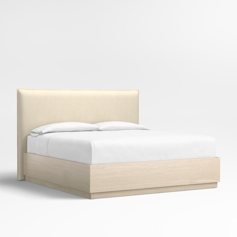 Arvada 54" Ivory Upholstered King Headboard with Batten White Oak Storage Bed Base - image 0 of 7