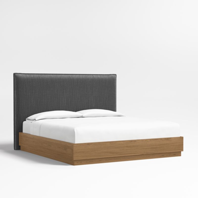 Arvada 54" Charcoal Grey King Upholstered Headboard with Batten Brown Oak Bed Base - image 0 of 4