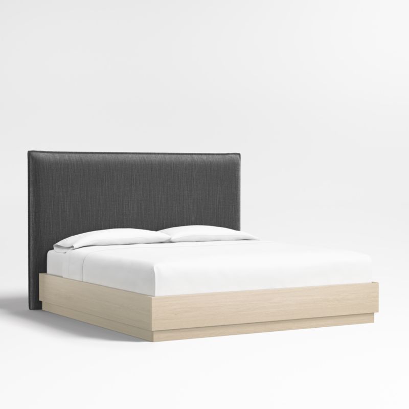 Arvada 54" Charcoal Grey King Upholstered Headboard with Batten White Oak Bed Base - image 0 of 4