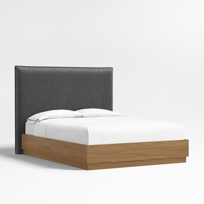 Arvada 54" Charcoal Grey Queen Upholstered Headboard with Batten Brown Oak Bed Base - image 0 of 3