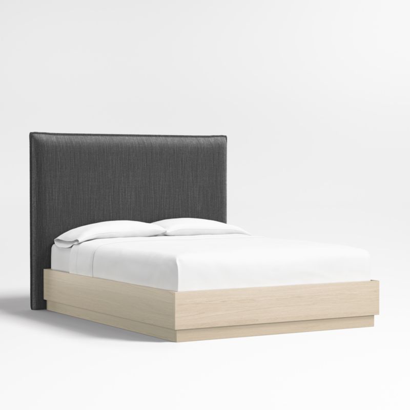 Arvada 54" Charcoal Grey Queen Upholstered Headboard with Batten White Oak Bed Base - image 0 of 3