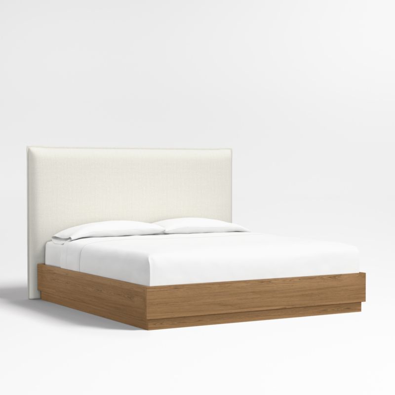 Arvada 54" Ivory King Upholstered Headboard with Batten Brown Oak Bed Base - image 0 of 4