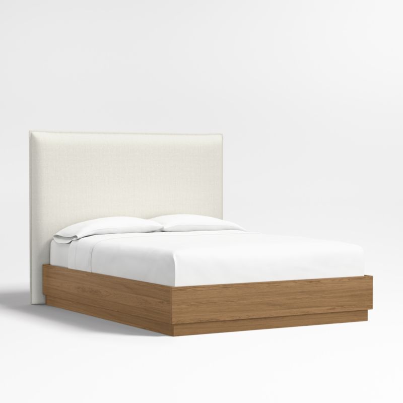 Arvada 54" Ivory Queen Upholstered Headboard with Batten Brown Oak Bed Base - image 0 of 3