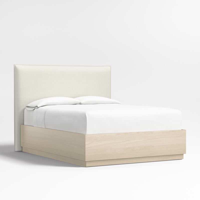 Arvada 54" Ivory King Upholstered Headboard with Batten White Oak Storage Bed Base - image 1 of 6