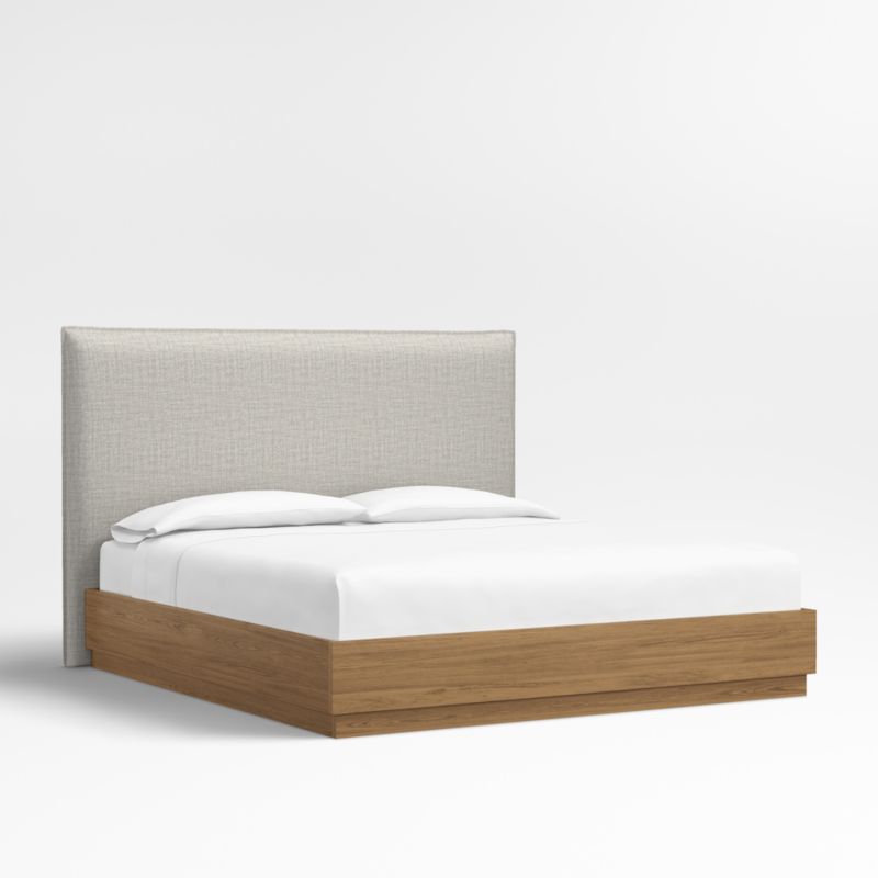 Arvada 54" Mist Grey Upholstered King Headboard with Batten Brown Oak Bed Base - image 0 of 4