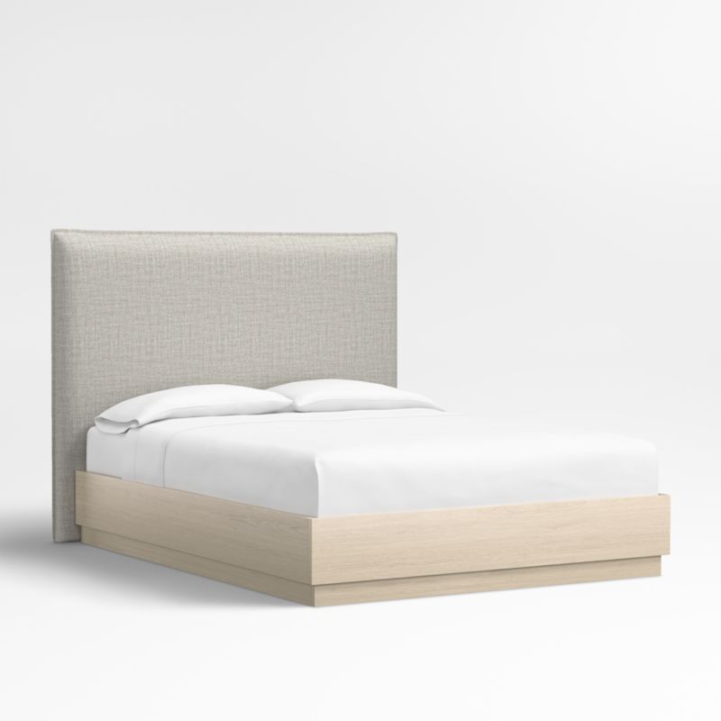 Arvada 54" Mist Grey Upholstered King Headboard with Batten White Oak Bed Base - image 2 of 4