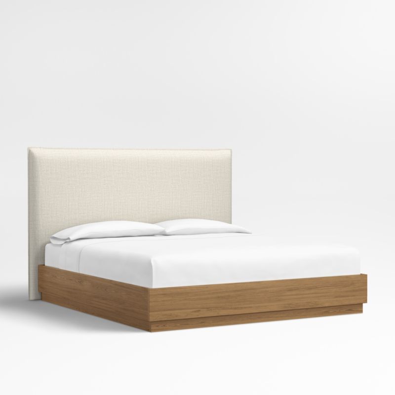 Arvada 54" Natural Beige Upholstered King Headboard with Batten Brown Oak Bed Base - image 0 of 5