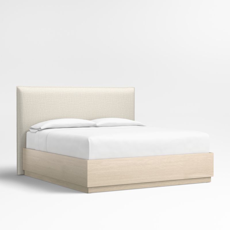 Arvada 54" Natural Beige Upholstered King Headboard with Batten White Oak Storage Bed Base - image 0 of 7