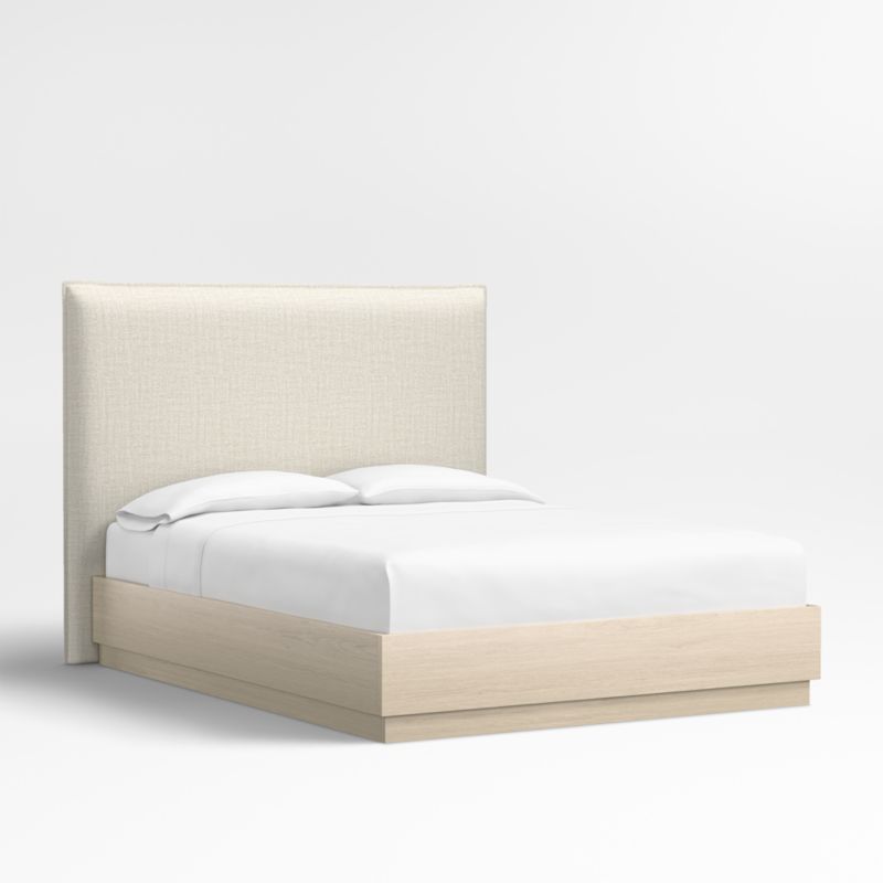 Arvada 54" Natural Beige Upholstered King Headboard with Batten White Oak Bed Base - image 2 of 5