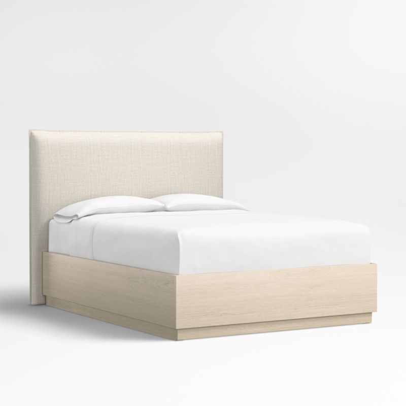 Arvada 54" Natural Beige Upholstered King Headboard with Batten White Oak Storage Bed Base - image 2 of 7