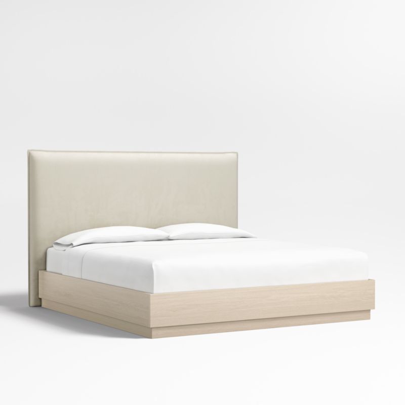 Arvada 54" Beige Upholstered King Headboard with Batten White Oak Bed Base - image 0 of 4