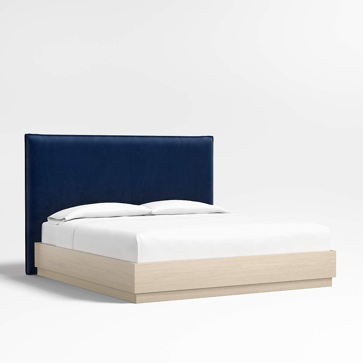 Arvada 54" Navy King Upholstered Headboard with Batten White Oak Bed