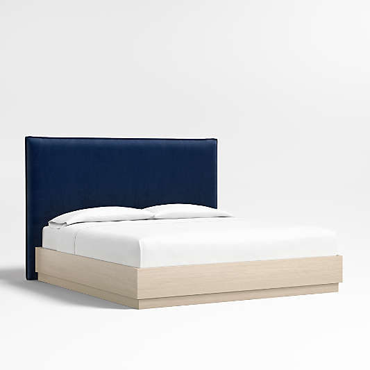 Arvada 54" Navy King Upholstered Headboard with Batten White Oak Bed Base