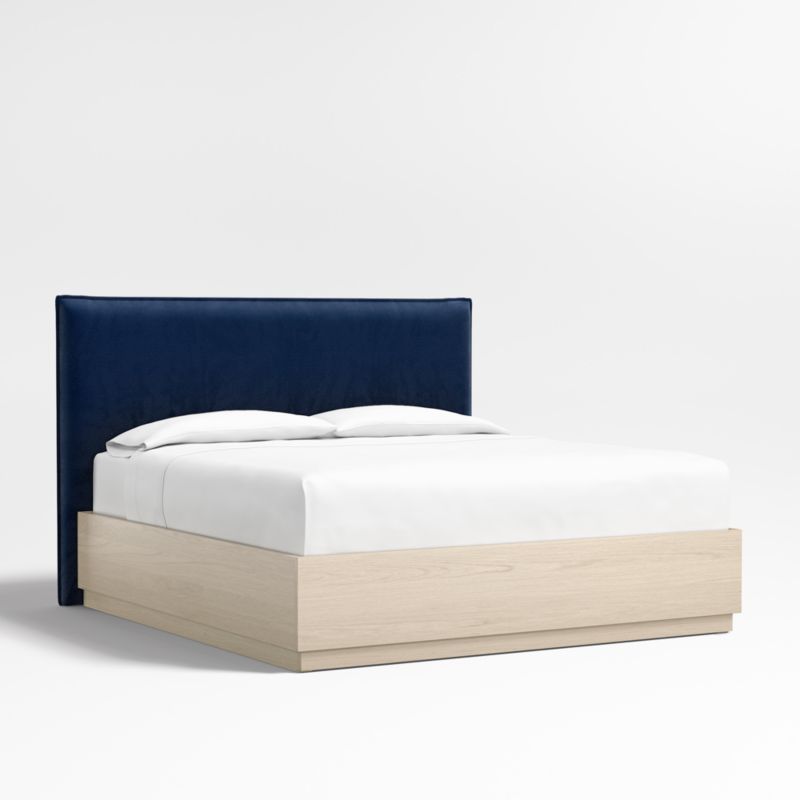 Arvada 54" Navy King Upholstered Headboard with Batten White Oak Storage Bed Base - image 0 of 6