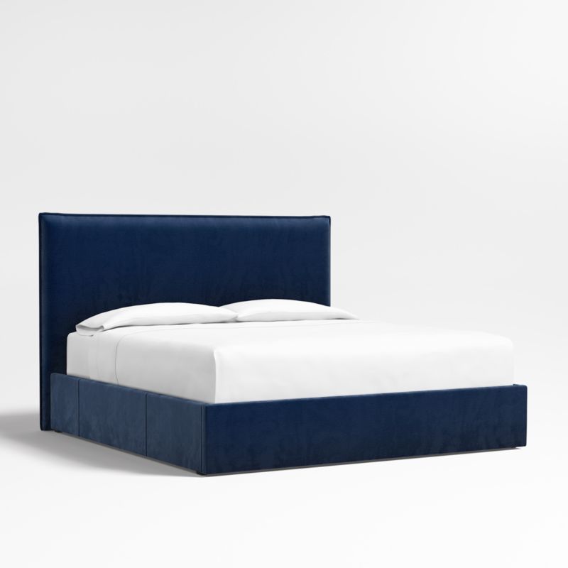Arvada 54" Navy King Upholstered Headboard with Storage Bed Base