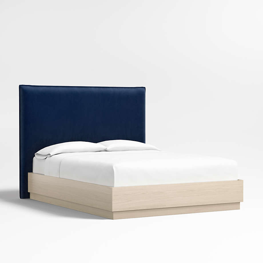 Arvada 54" Navy Queen Upholstered Headboard with Batten White Oak Bed