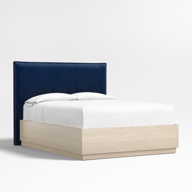 Arvada 54" Navy Queen Upholstered Headboard with Batten White Oak Storage Bed Base - image 0 of 5