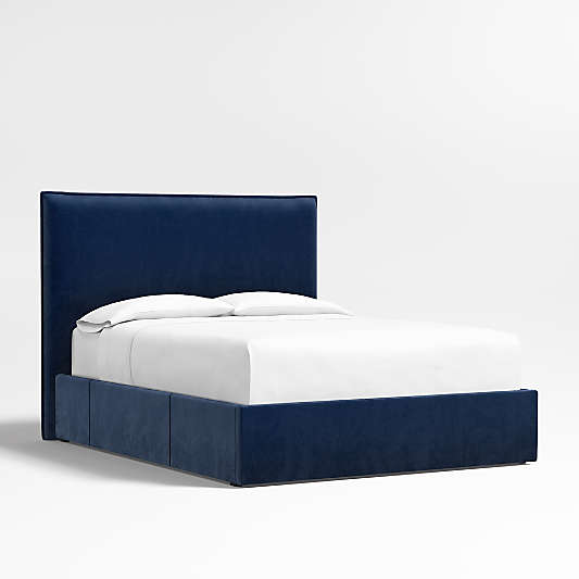 Arvada 54" Navy Queen Upholstered Headboard with Storage Bed Base