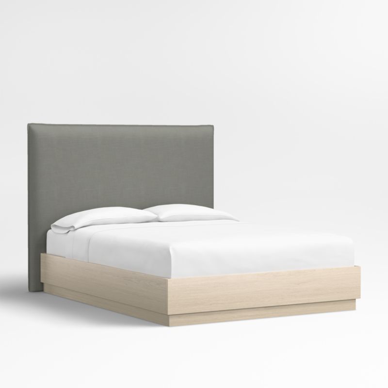 Arvada 54" Graphite Grey Upholstered King Headboard with Batten White Oak Bed Base - image 2 of 5