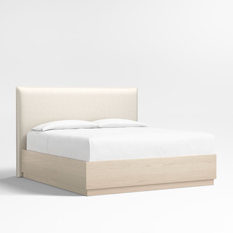 Arvada 54" Ivory Upholstered King Headboard with Batten White Oak Storage Bed Base - image 0 of 7