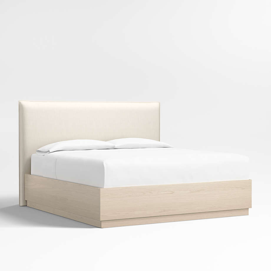 Arvada 54" Linen Ivory Upholstered King Headboard with Batten White Oak