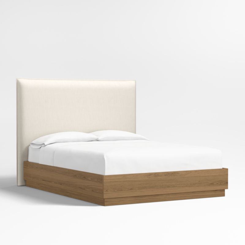 Arvada 54" Ivory Upholstered Queen Headboard with Batten Brown Oak Bed Base - image 2 of 6