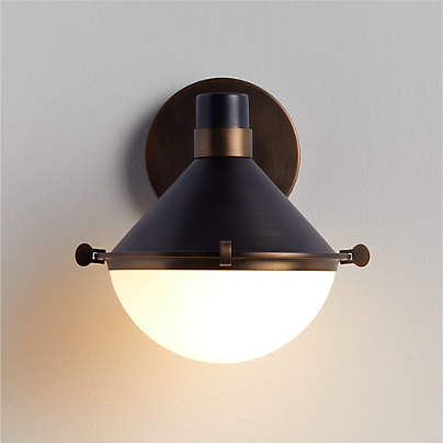 Aster Milk Glass and Pewter Wall Sconce Light