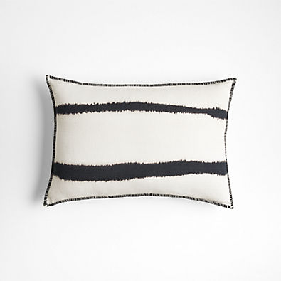 View Ashi Painterly Organic Cotton 22x15 Arctic Ivory Throw Pillow with Down-Alternative Insert details